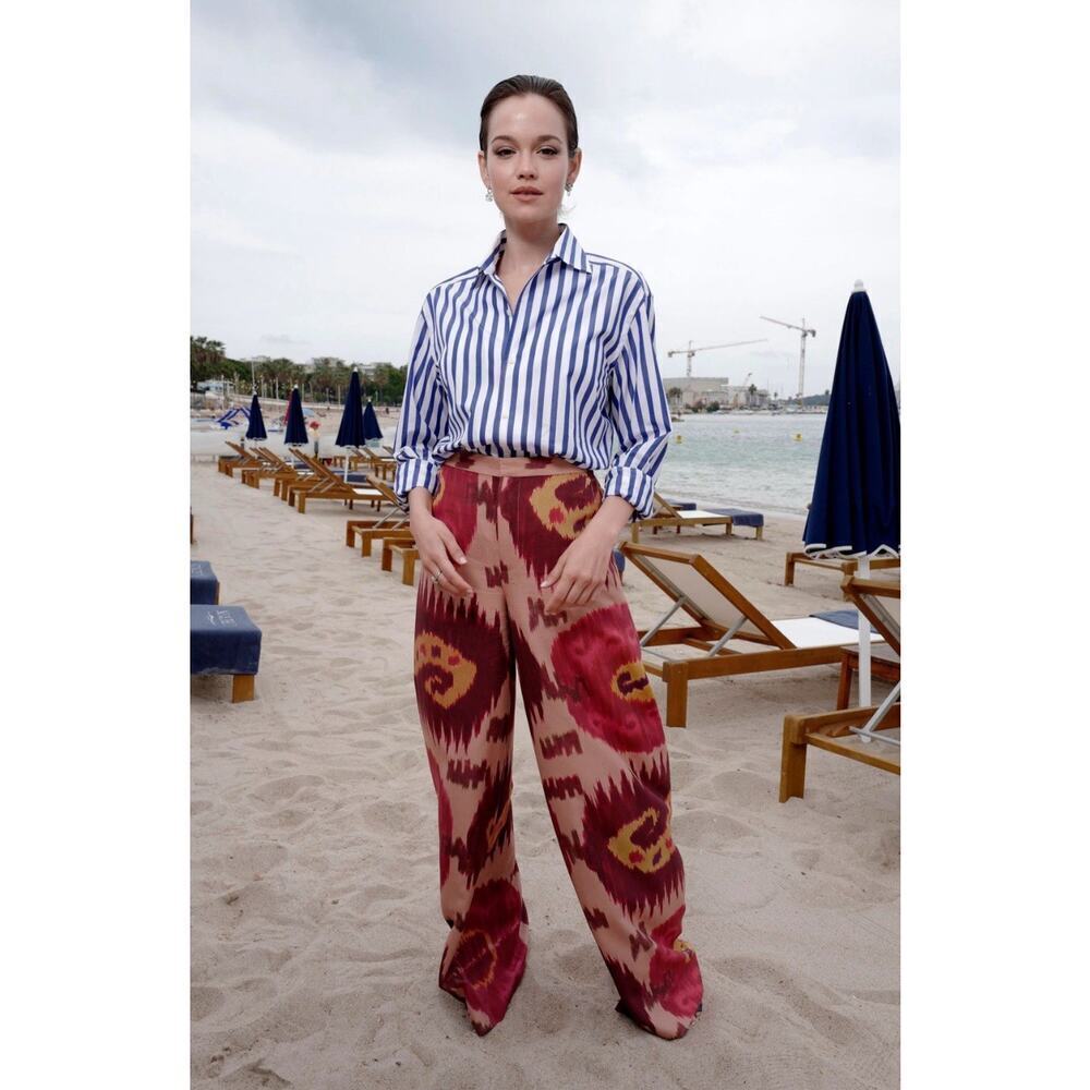 Vintage Ralph Lauren Purple Label Wide Leg Silk Pants ikat Printed 1990s Runway - Picture 7 of 16